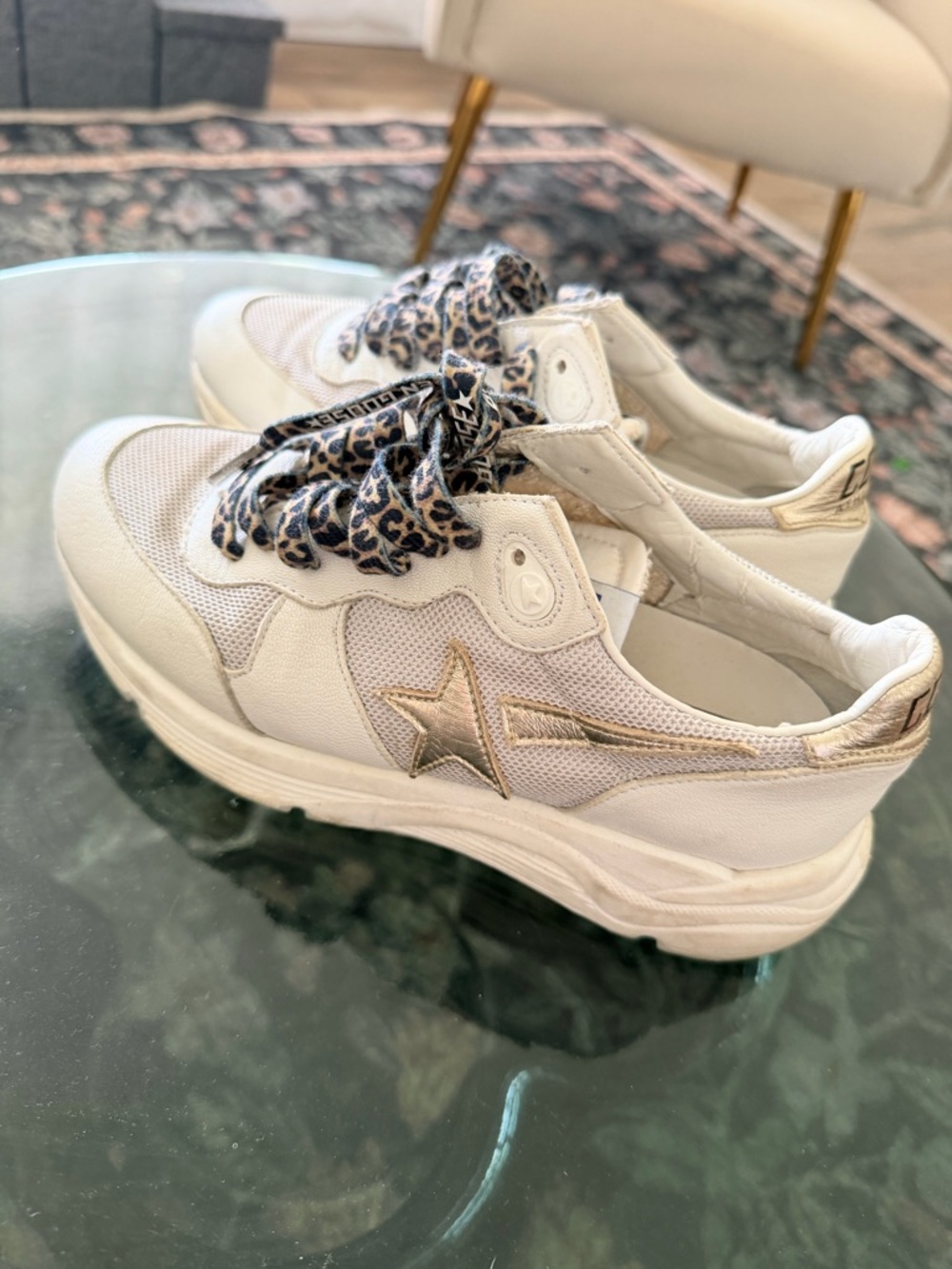 Golden Goose Women’s Cream Star-Accent Sneakers with Leopard Laces - Picture 2 of 6